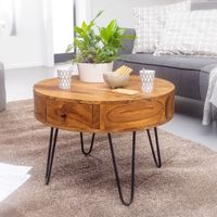 FineBuy Couchtisch Sheesham Massivholz rund Ø 60 cm Wohnzimmertisch Schublade – Ansicht 1