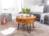 FineBuy Couchtisch Sheesham Massivholz rund Ø 60 cm Wohnzimmertisch Schublade – Ansicht 2