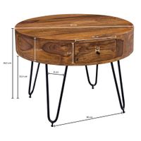 FineBuy Couchtisch Sheesham Massivholz rund Ø 60 cm Wohnzimmertisch Schublade – Ansicht 3