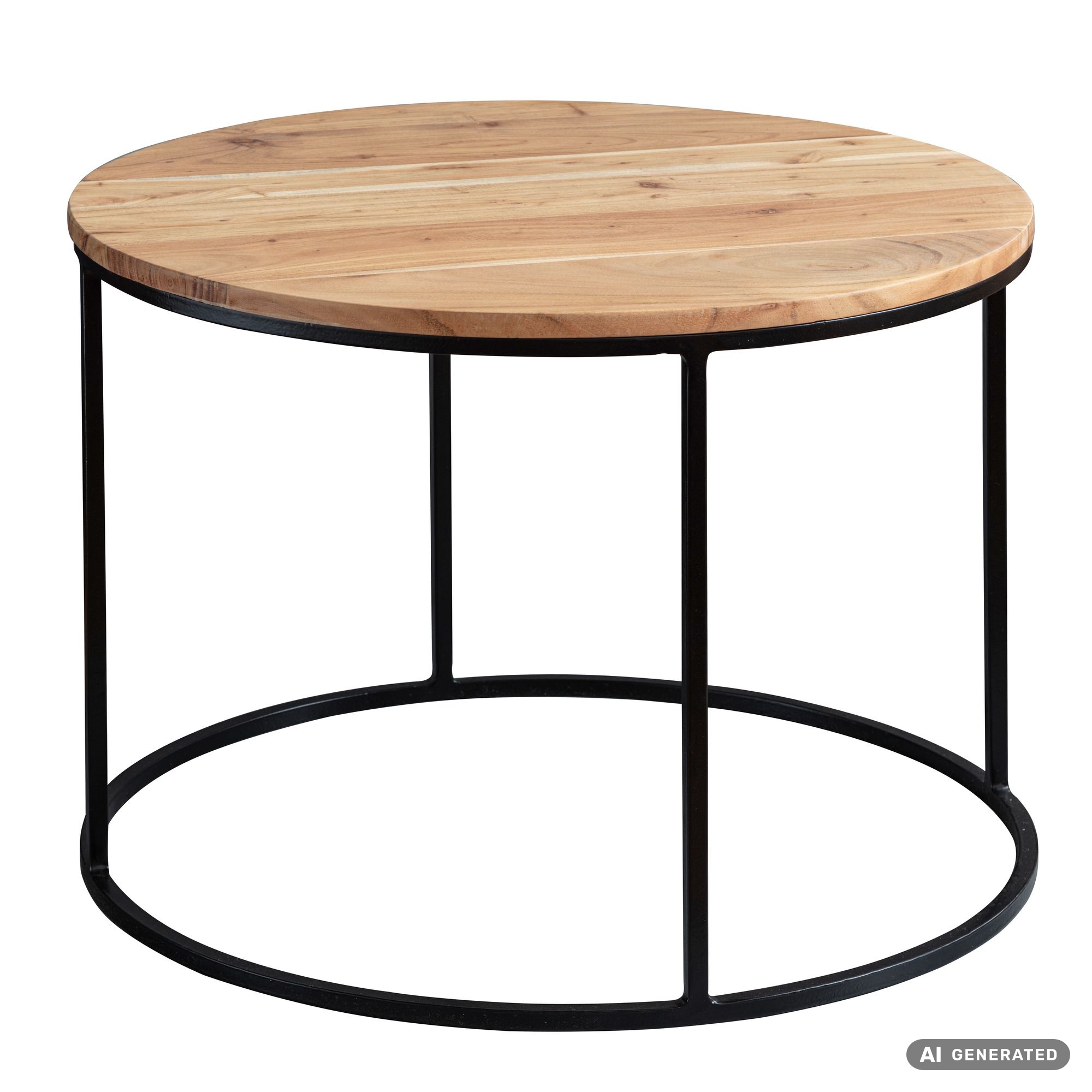 FineBuy Couchtisch Akazie Massivholz rund 60cm Wohnzimmertisch Handgefertigt – Ansicht 6