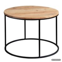 FineBuy Couchtisch Akazie Massivholz rund 60cm Wohnzimmertisch Handgefertigt – Ansicht 6