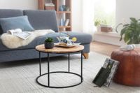 FineBuy Couchtisch Akazie Massivholz rund 60cm Wohnzimmertisch Handgefertigt – Ansicht 2