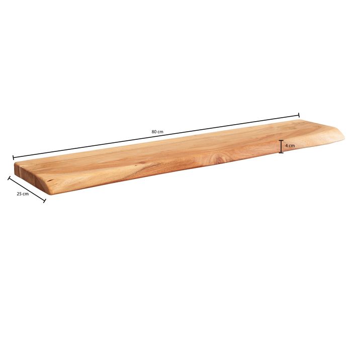 FineBuy Wandregal Baumkante Akazie Holz Design Schweberegal Regal Massiv Natur – Maßzeichnung