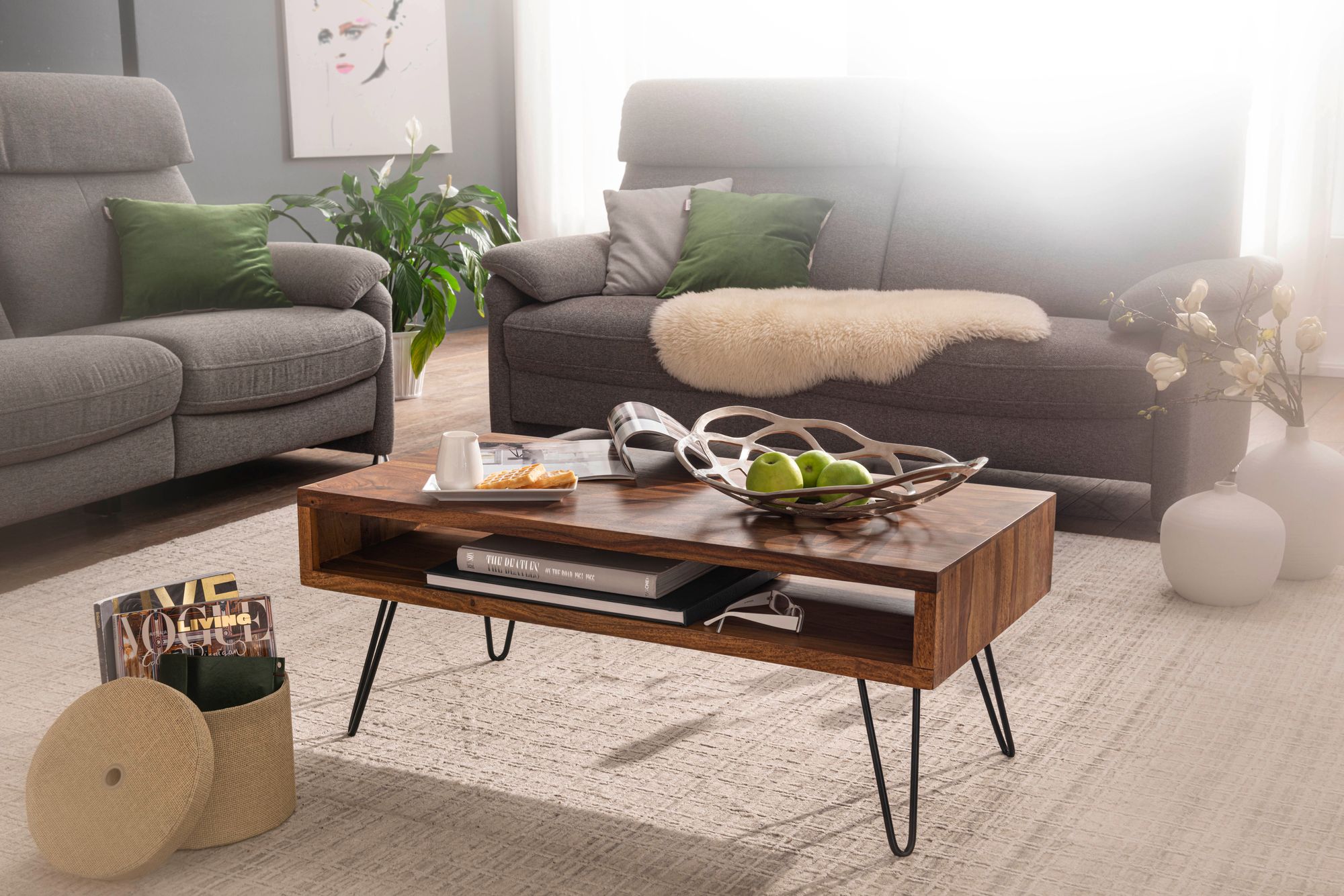 FineBuy Couchtisch Massivholz 100x40x50 cm Wohnzimmertisch Sofatisch Tisch – Ansicht 2