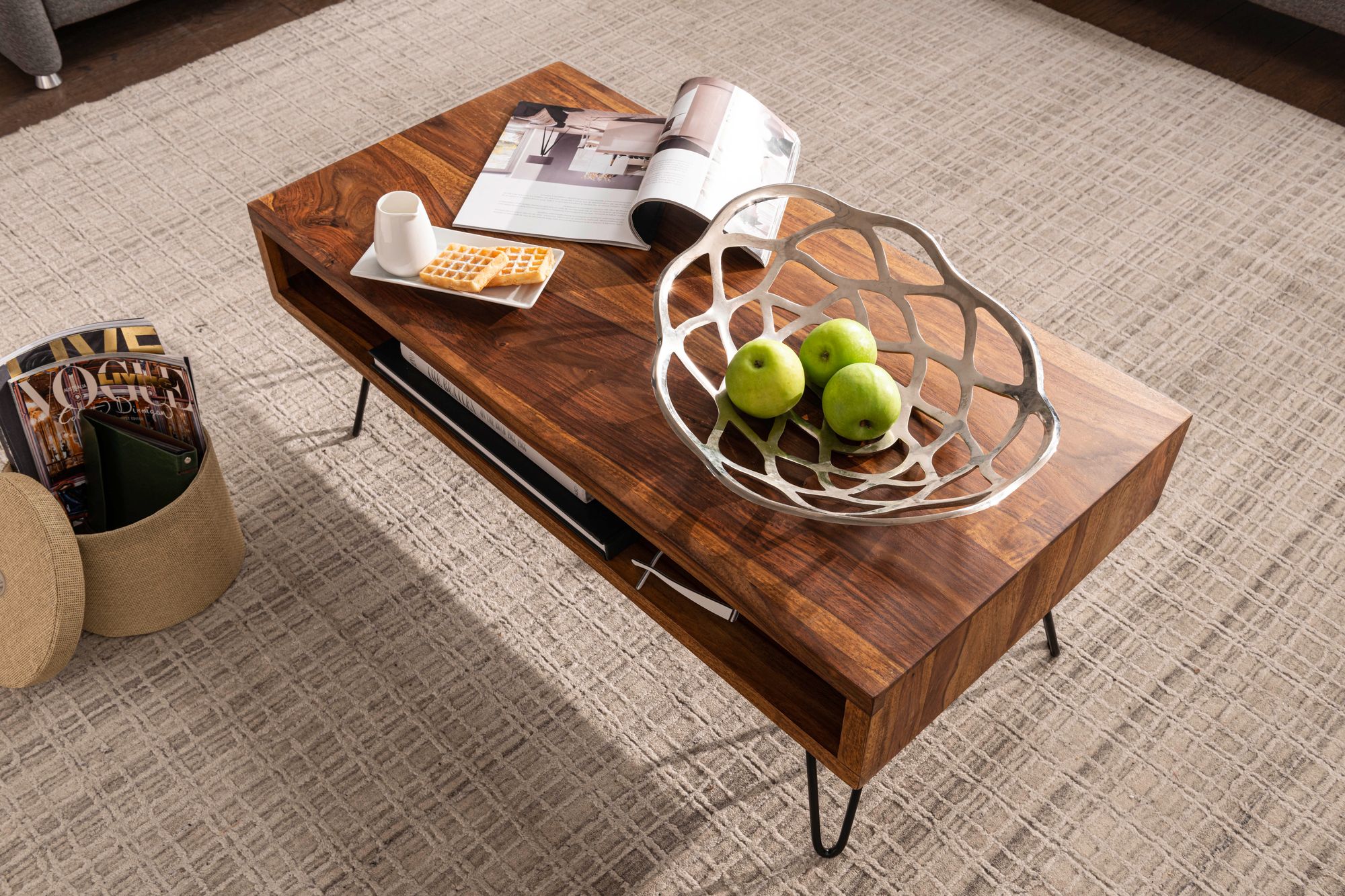 FineBuy Couchtisch Massivholz 100x40x50 cm Wohnzimmertisch Sofatisch Tisch – Ansicht 5