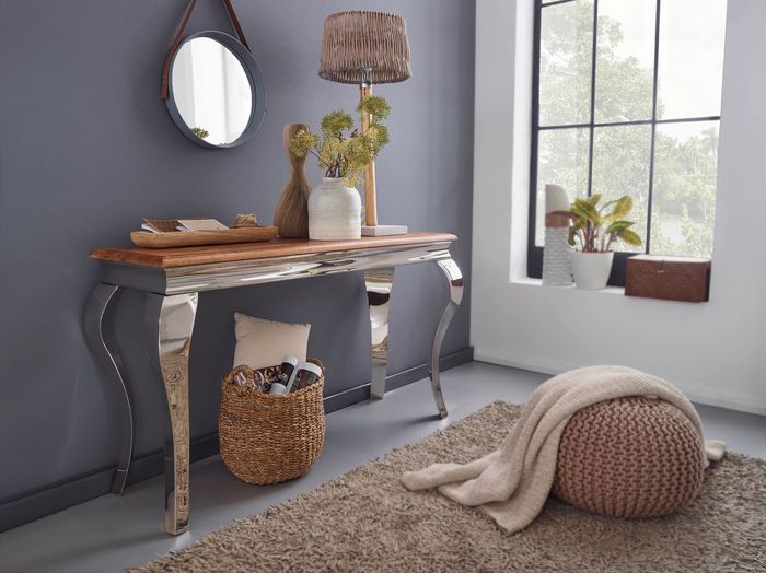 FineBuy Konsolentisch Sheesham Massivholz / Metall 130x76,5x42 cm Flurtisch, Design Wohnzimmertisch Schmal, Anrichte Schreibtisch Modern 4250950295179