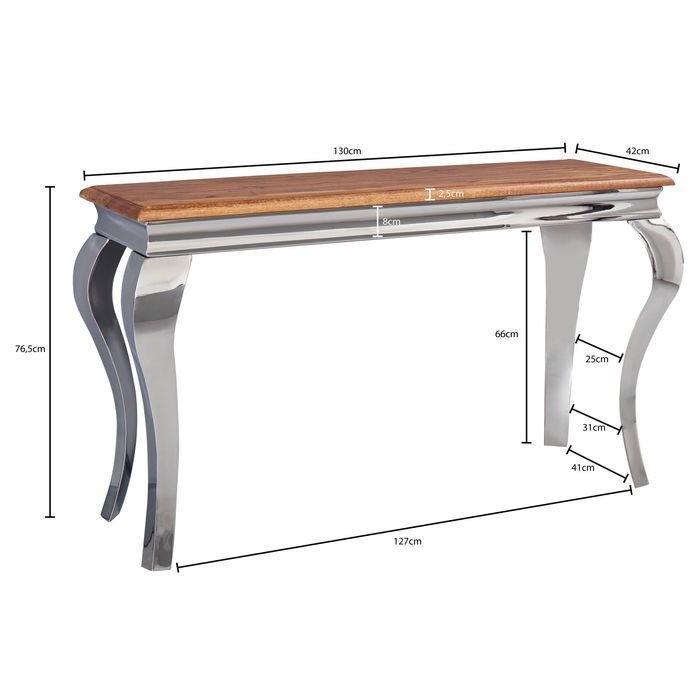 FineBuy Konsolentisch Massivholz 130 cm Flurtisch Anrichte Modern Schreibtisch – Maßzeichnung