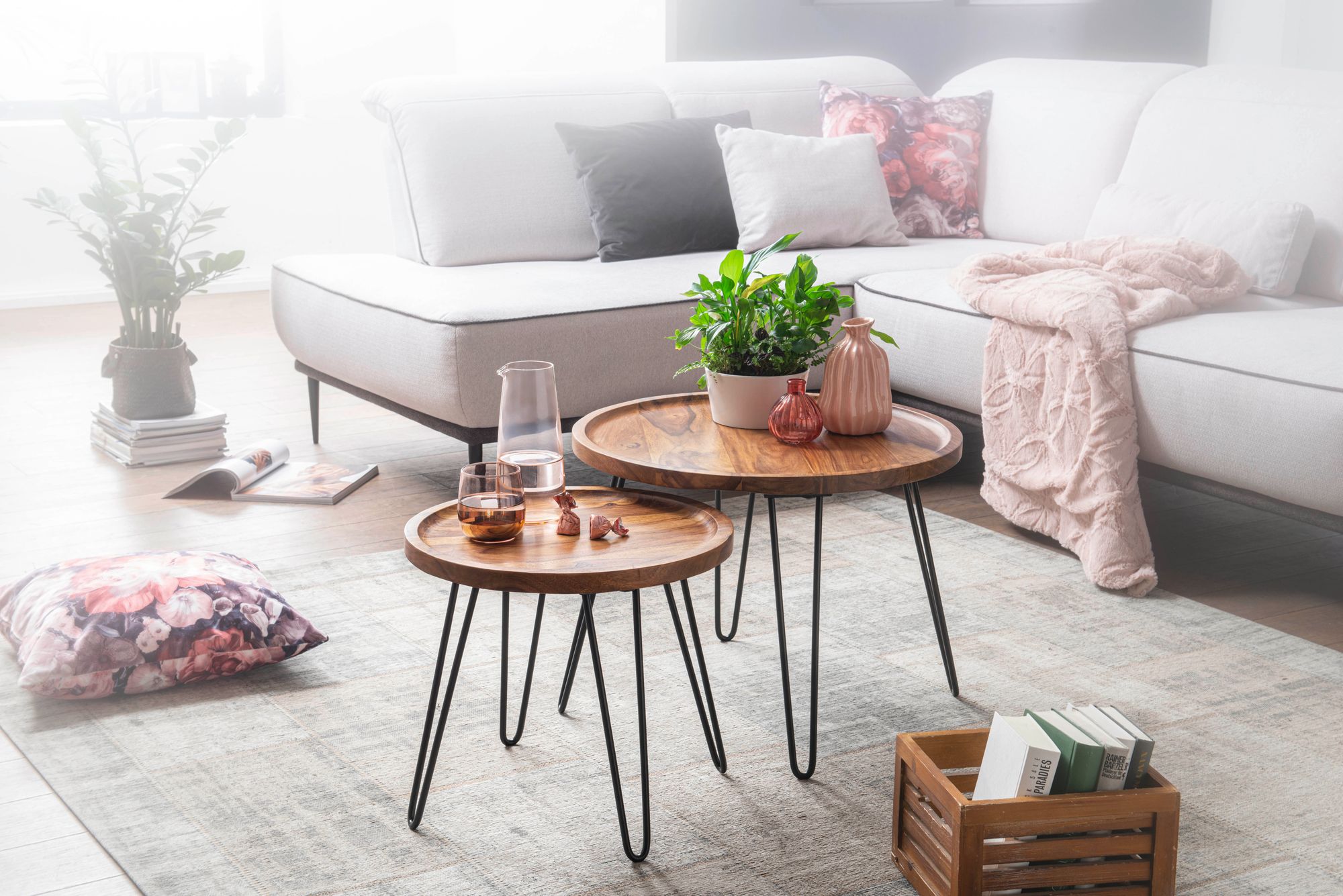 FineBuy Couchtisch 45x40x45 cm Sheesham Wohnzimmertisch Rund Sofatisch Tisch – Ansicht 6