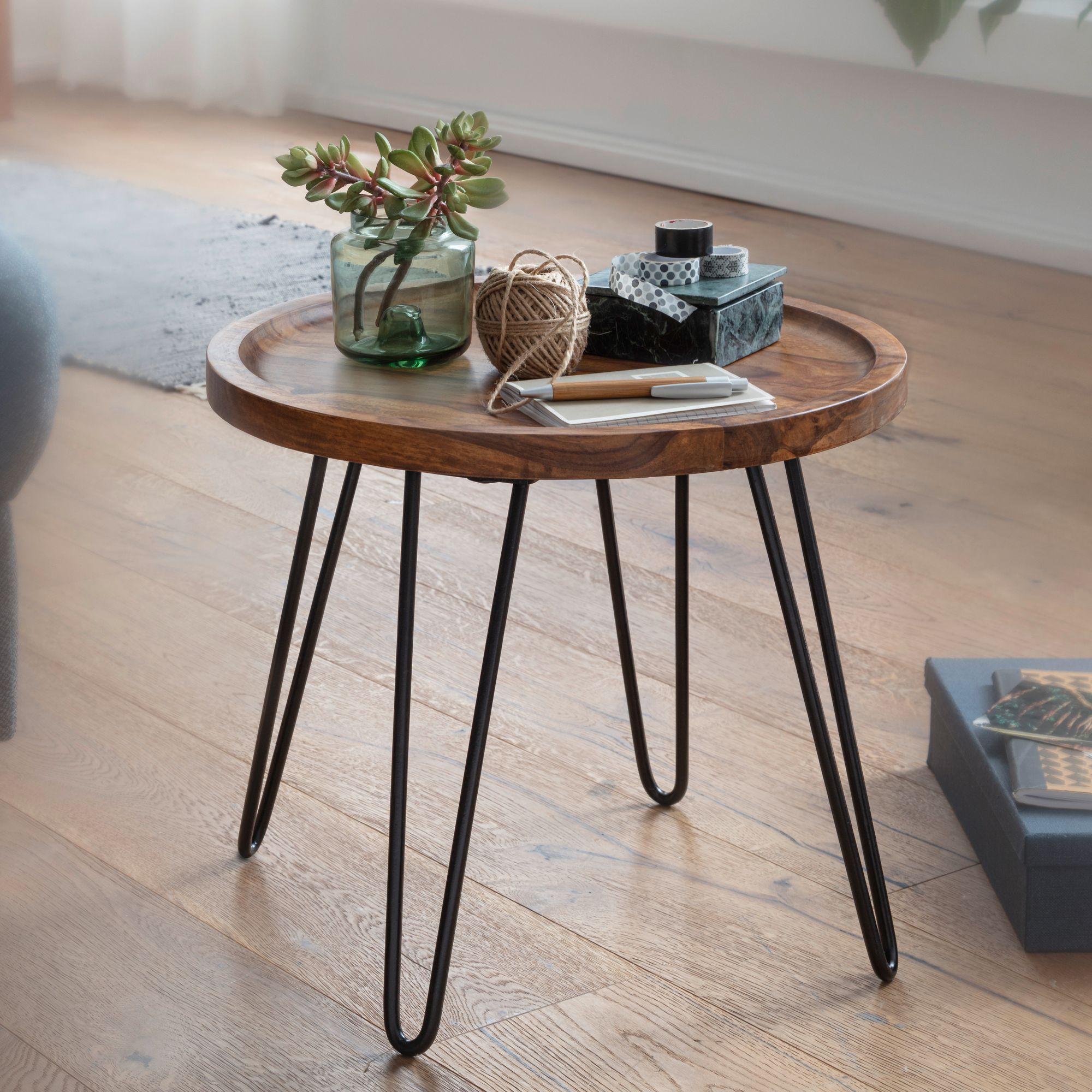FineBuy Couchtisch 45x40x45 cm Sheesham Wohnzimmertisch Rund Sofatisch Tisch – Ansicht 1