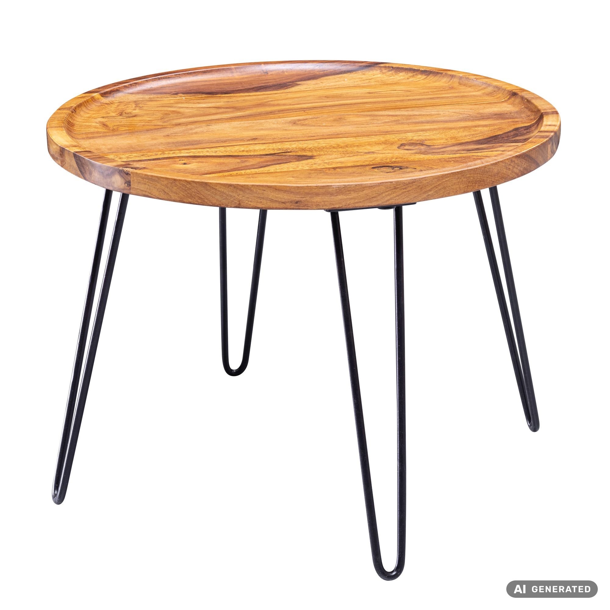 FineBuy Couchtisch Sheesham rund Ø 60 cm Wohnzimmertisch Massivholz Metallbeine – Ansicht 6
