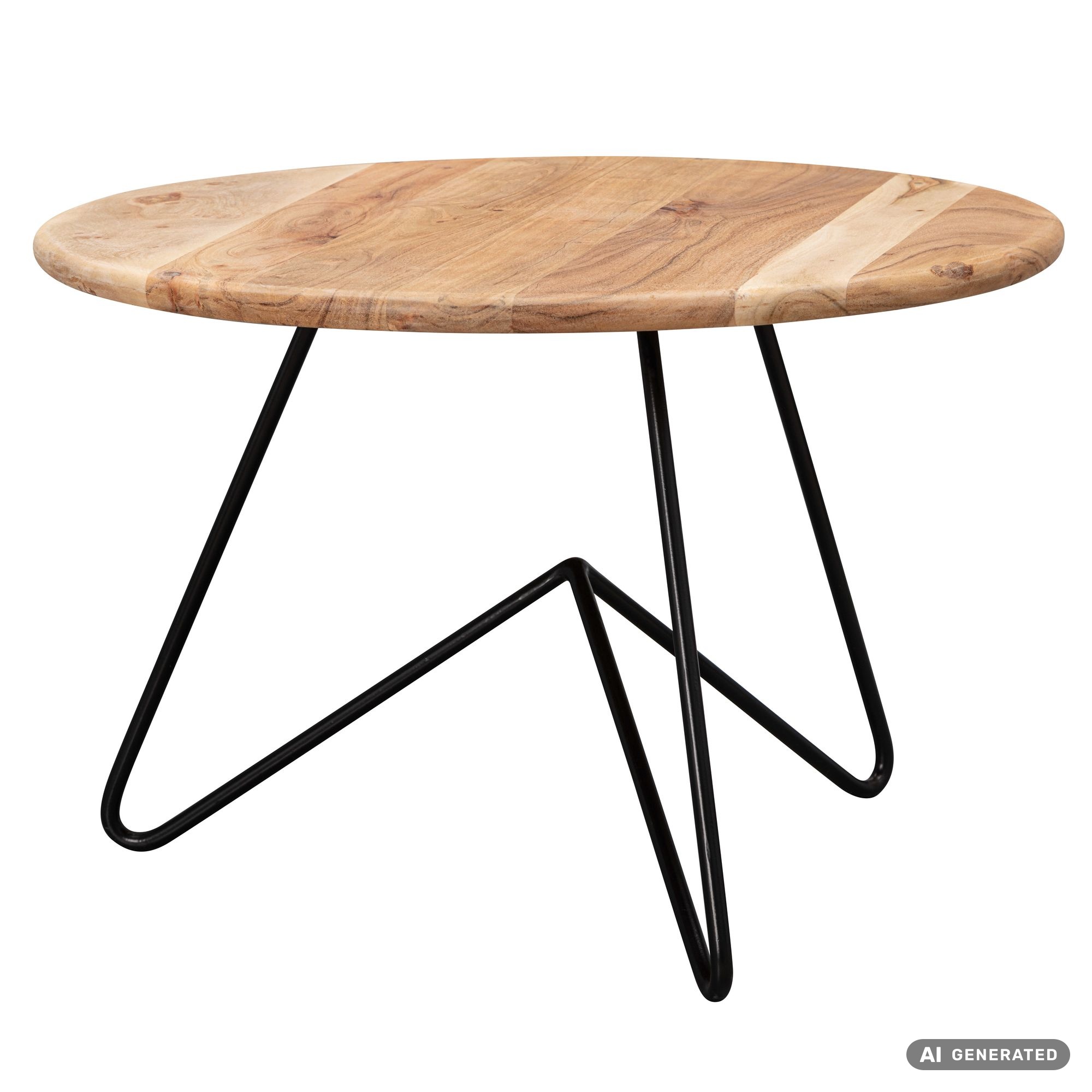 FineBuy Couchtisch Akazie Massivholz rund 60cm Wohnzimmertisch Metallgestell – Ansicht 6