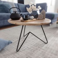 FineBuy Couchtisch Akazie Massivholz rund 60cm Wohnzimmertisch Metallgestell – Ansicht 1