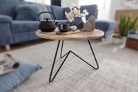 FineBuy Couchtisch Akazie Massivholz rund 60cm Wohnzimmertisch Metallgestell – Ansicht 2