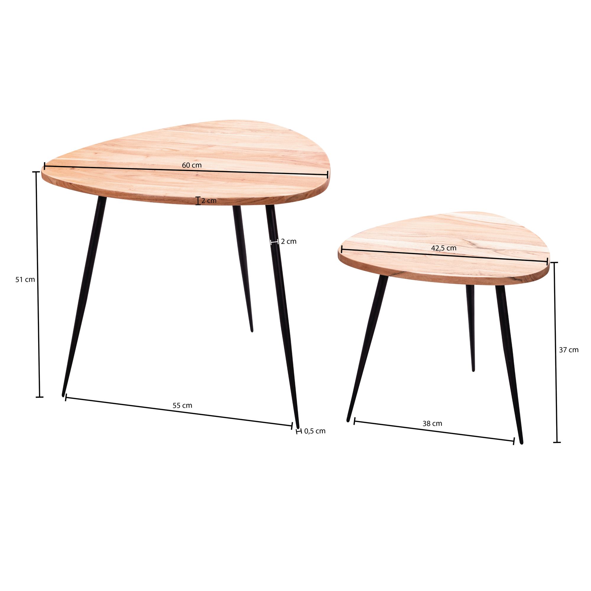 FineBuy Satztisch Massiv 2er Set Beistelltisch Tisch Holz Metall Couchtisch – Ansicht 3