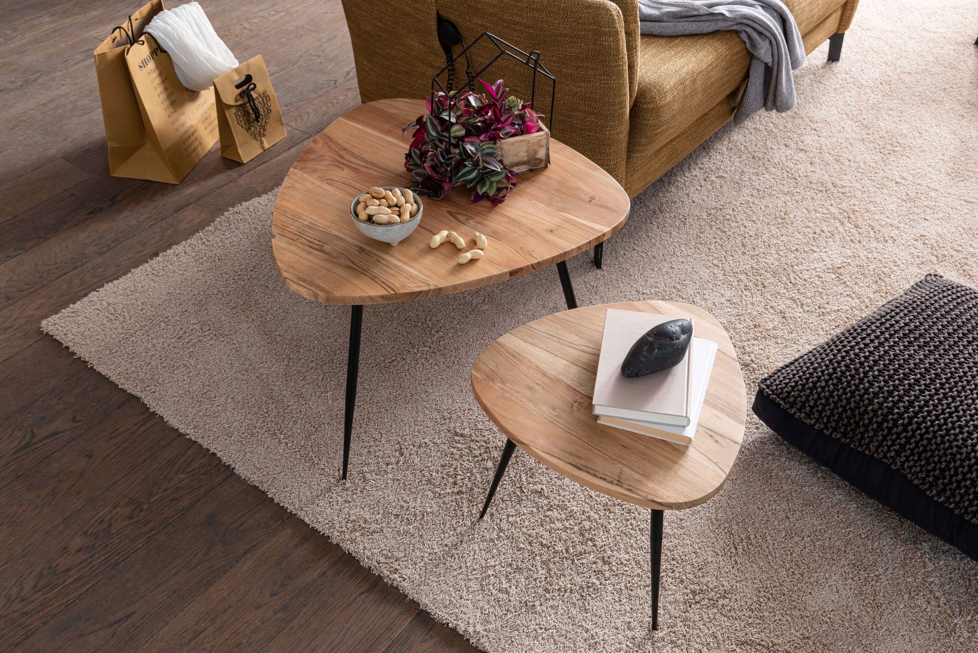 FineBuy Satztisch Massiv 2er Set Beistelltisch Tisch Holz Metall Couchtisch – Ansicht 4