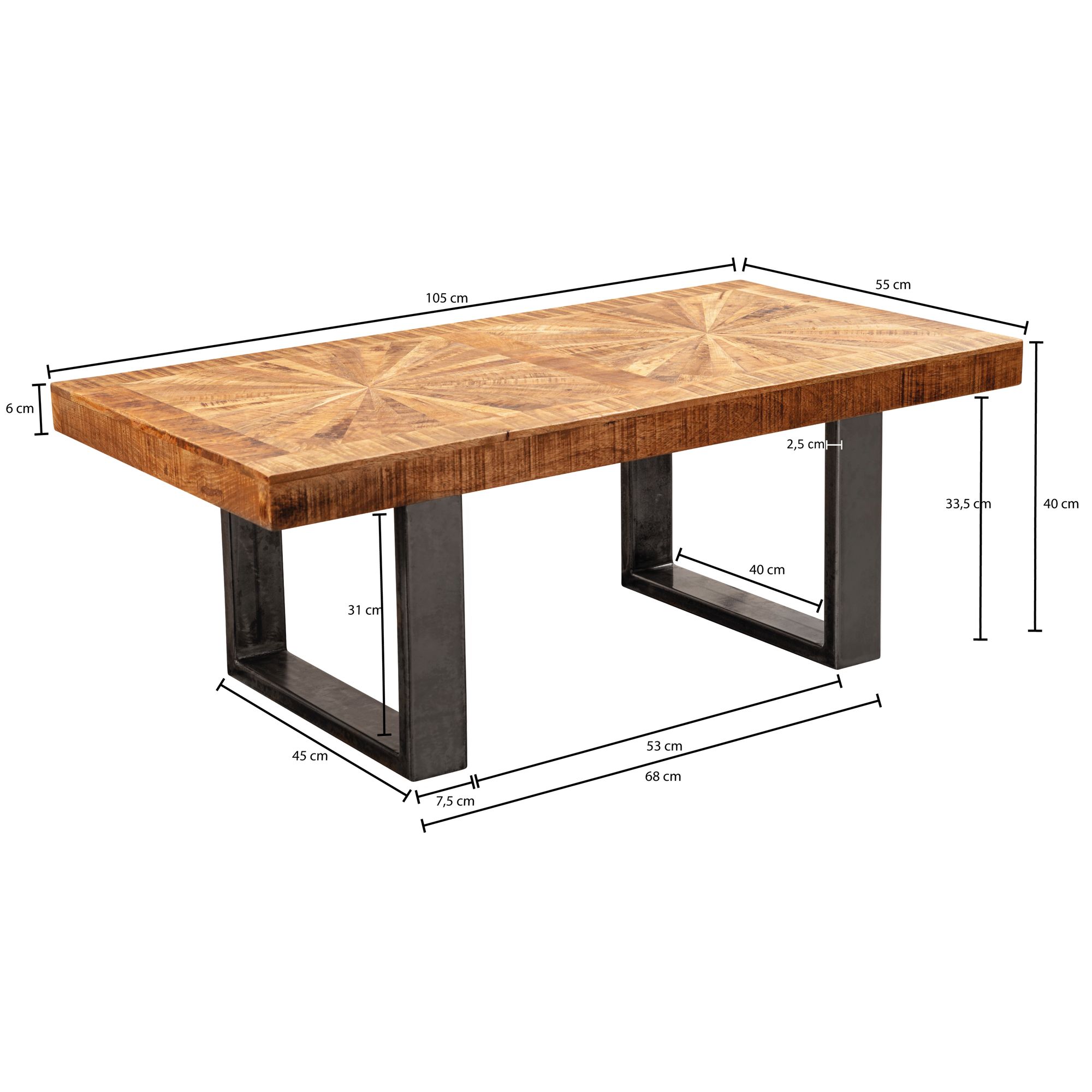 Couchtisch Massivholz 105x55 cm rechteckig Wohnzimmertisch Industrial Design – Ansicht 3