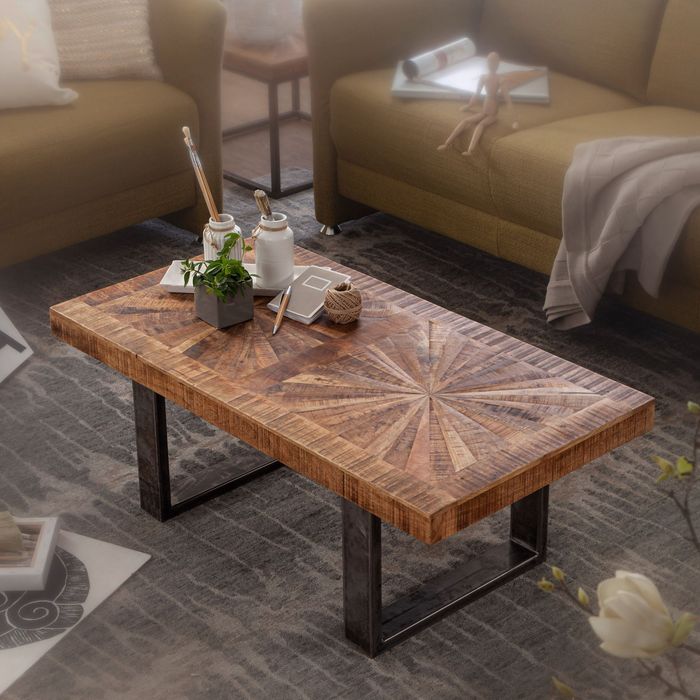 Couchtisch Massivholz 105x55 cm rechteckig Wohnzimmertisch Industrial Design