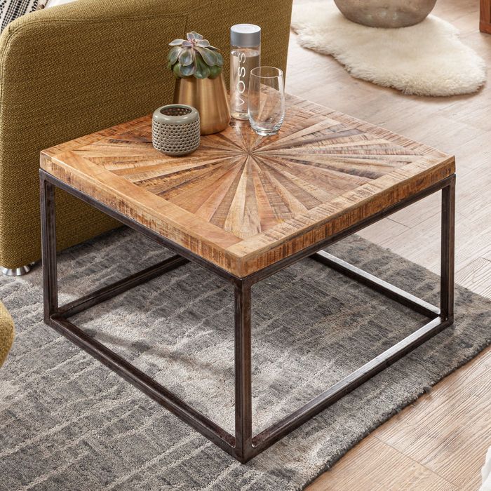 Couchtisch Massivholz quadratisch 55cm Wohnzimmertisch Metallgestell Industrial