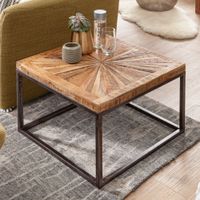 Couchtisch Massivholz quadratisch 55cm Wohnzimmertisch Metallgestell Industrial – Ansicht 1