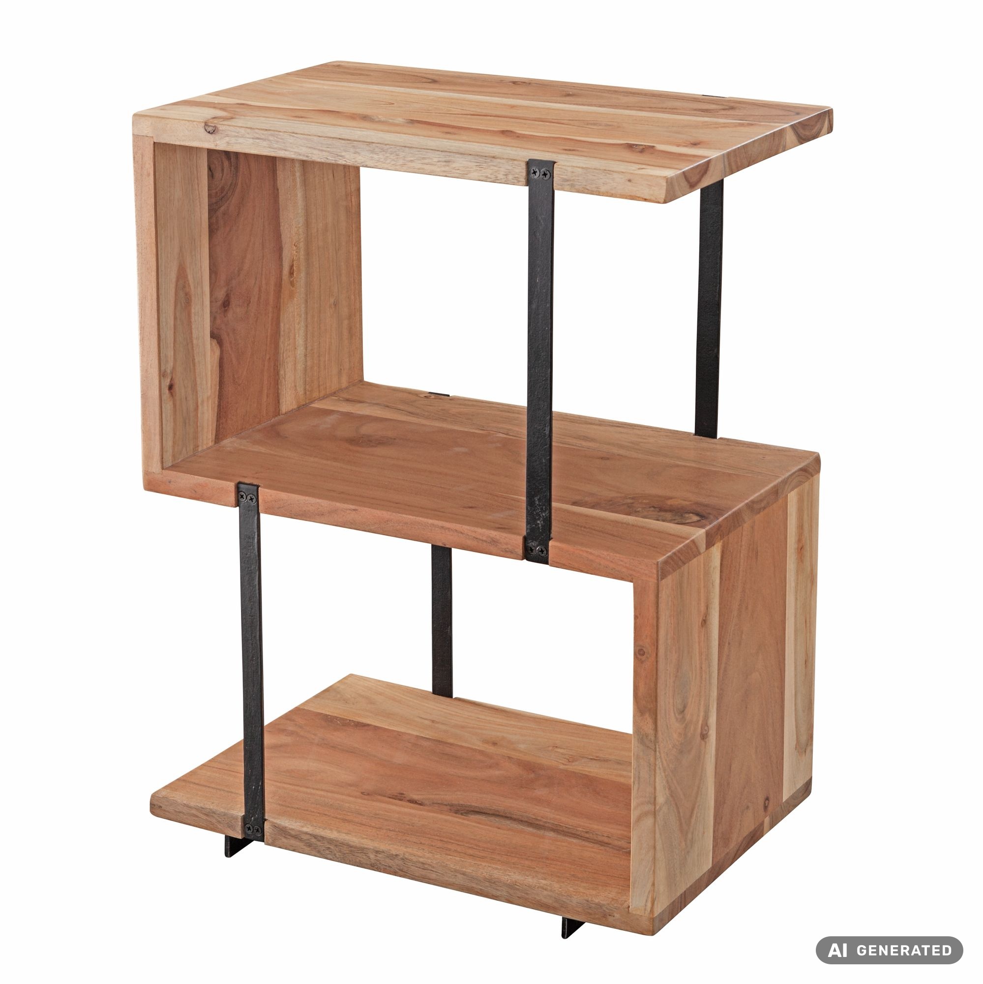 FineBuy Beistelltisch S-From 45x60x30 cm Akazie Dekotisch Sofatisch Holz Metall – Ansicht 6
