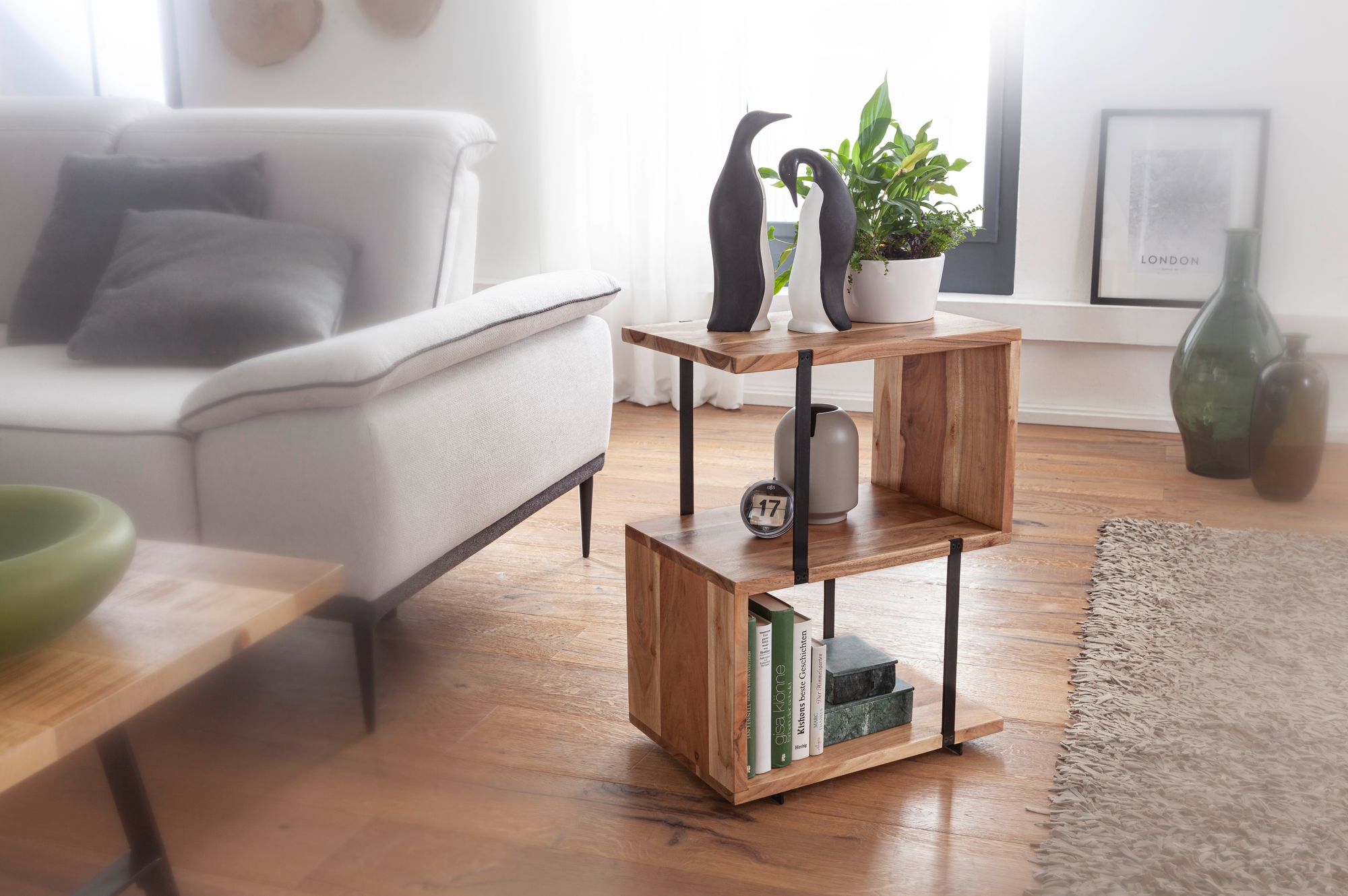 FineBuy Beistelltisch S-From 45x60x30 cm Akazie Dekotisch Sofatisch Holz Metall – Ansicht 2