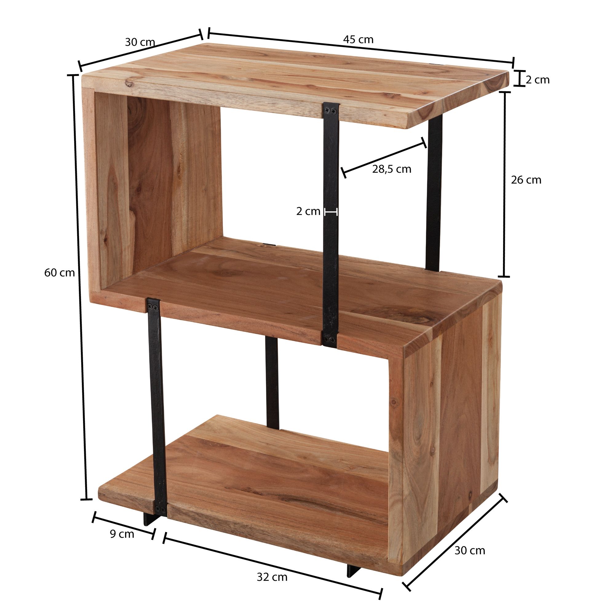 FineBuy Beistelltisch S-From 45x60x30 cm Akazie Dekotisch Sofatisch Holz Metall – Ansicht 3