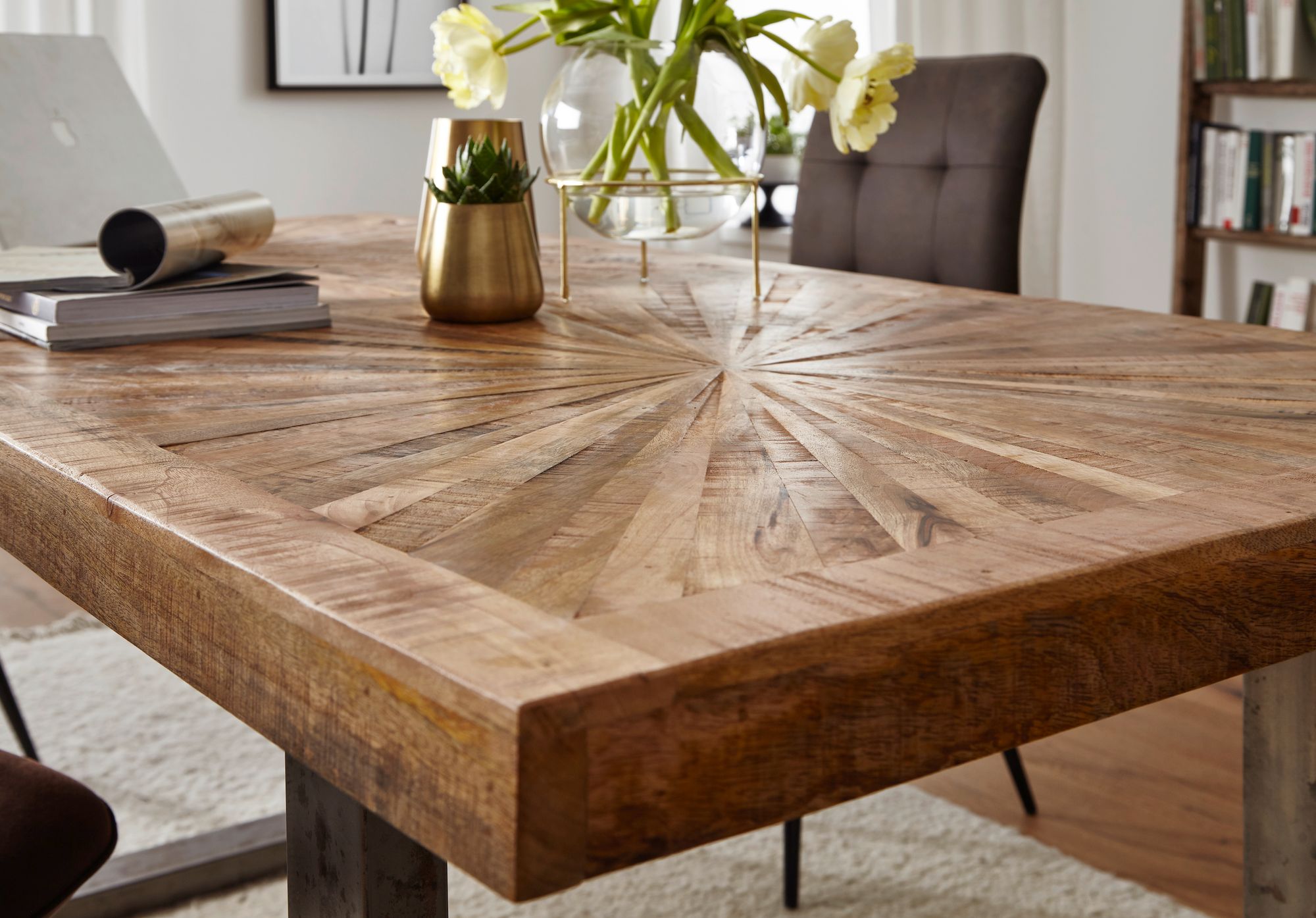 FineBuy Esstisch Natur Küchentisch Holz Esszimmertisch Massiv Industrial Tisch – Ansicht 5