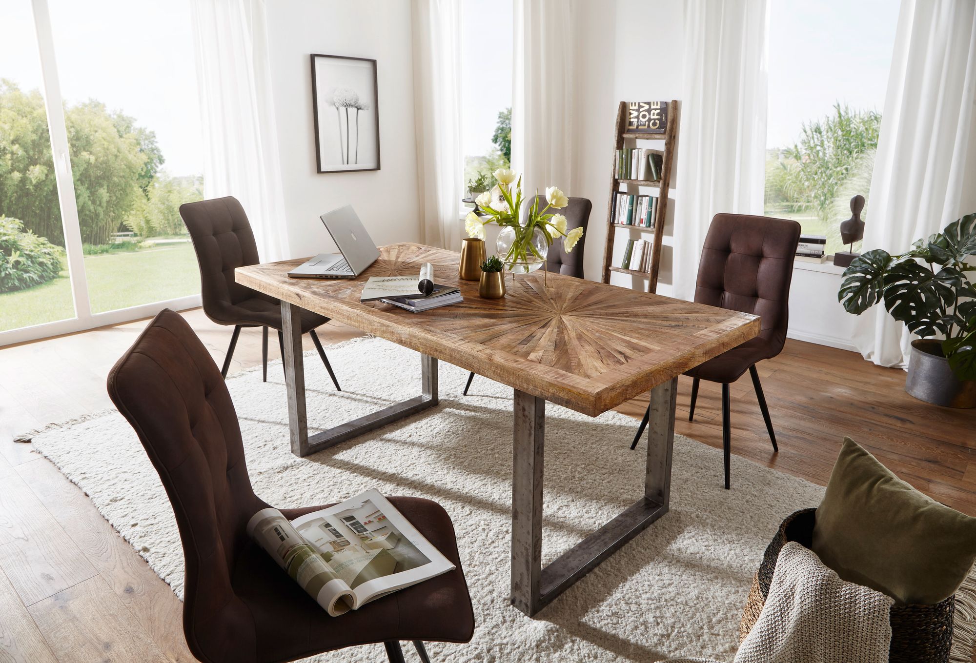 FineBuy Esstisch Natur Küchentisch Holz Esszimmertisch Massiv Industrial Tisch – Ansicht 2
