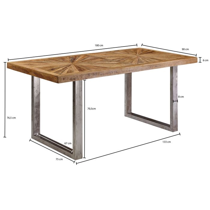 FineBuy Esstisch Natur Küchentisch Holz Esszimmertisch Massiv Industrial Tisch – Maßzeichnung
