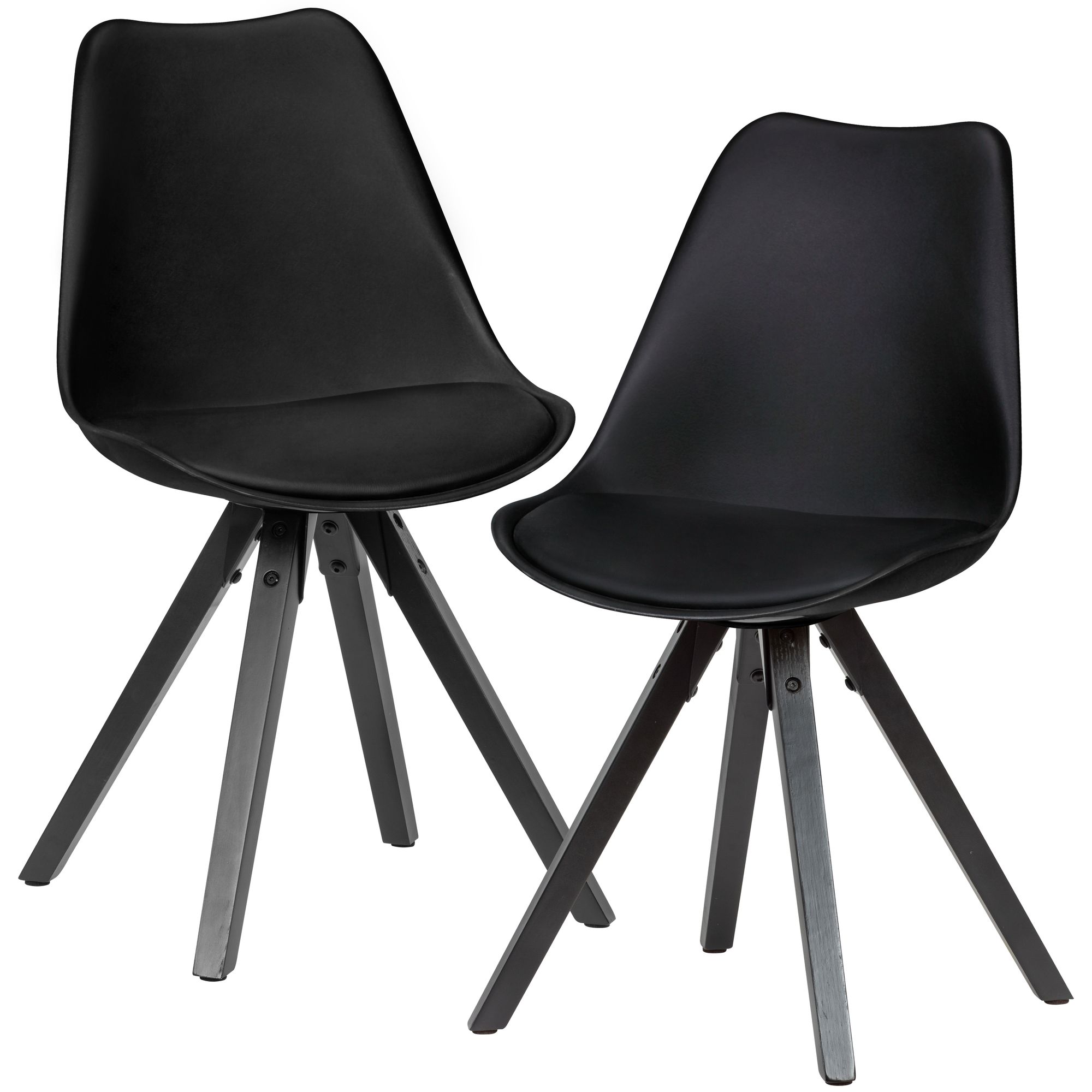 FineBuy 2er Set Retro Esszimmerstuhl mit Schwarzen Beinen, Polsterstuhl Skandinavisch Rückenlehne, Küchenstuhl gepolstert