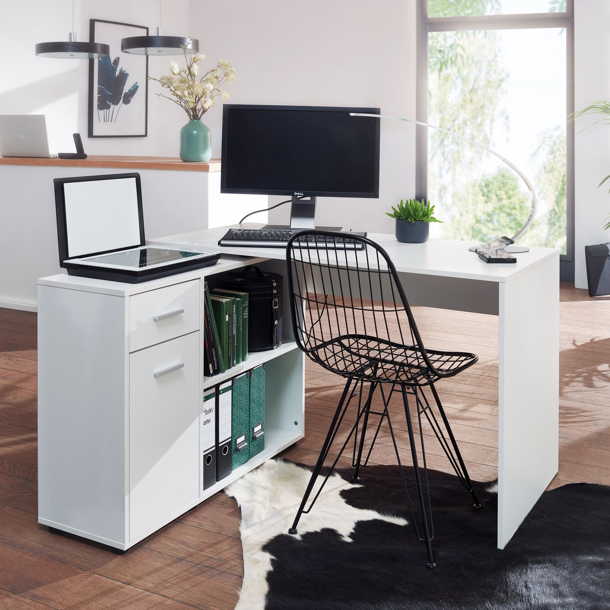 FineBuy Schreibtisch Computer Eckschreibtisch Bürotisch Regal Winkel PC Tisch – Ansicht 1