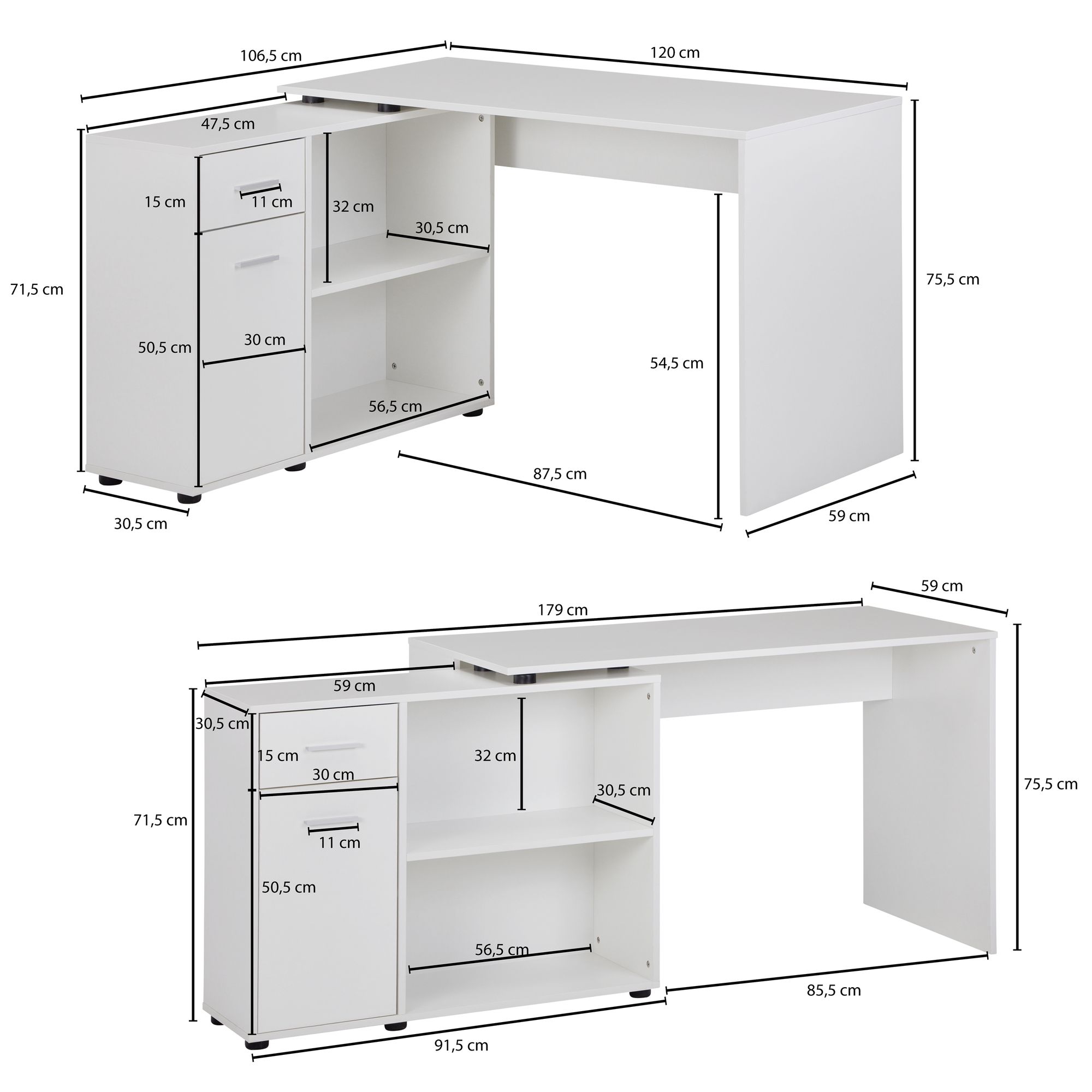 FineBuy Schreibtisch Computer Eckschreibtisch Bürotisch Regal Winkel PC Tisch – Ansicht 3