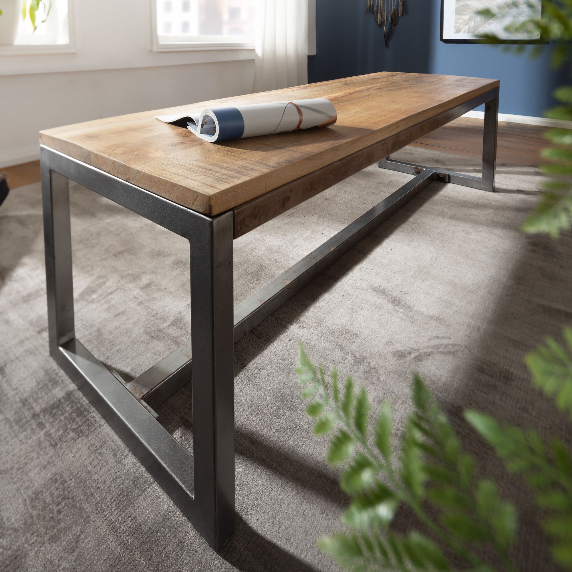 FineBuy Esszimmerbank Mango Massivholz 120x46x45 cm Holzbank Essbank ohne Lehne – Ansicht 1