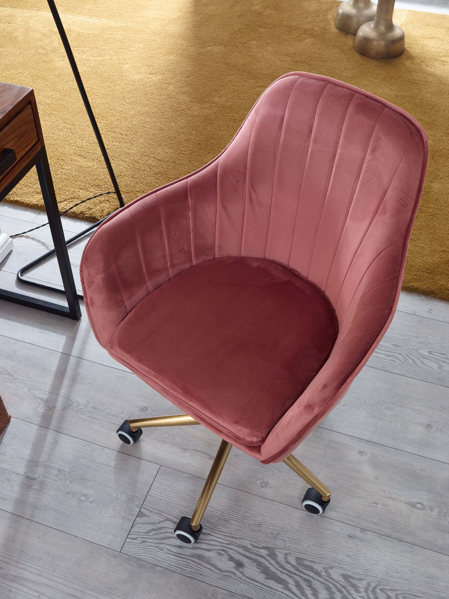 FineBuy Schreibtischstuhl Samt Drehstuhl mit Lehne 120 kg Schalenstuhl Stuhl – Ansicht 4