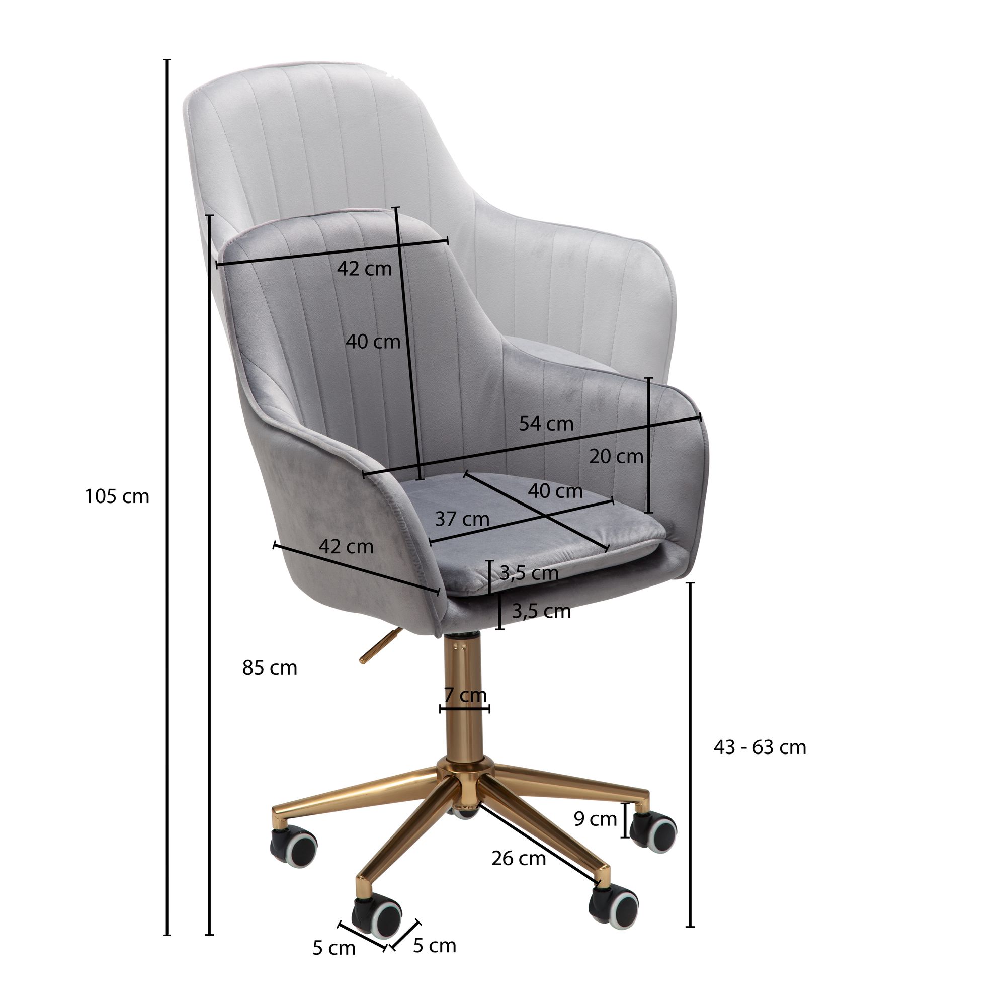 FineBuy Schreibtischstuhl Samt Drehstuhl mit Lehne 120 kg Schalenstuhl Stuhl – Ansicht 3