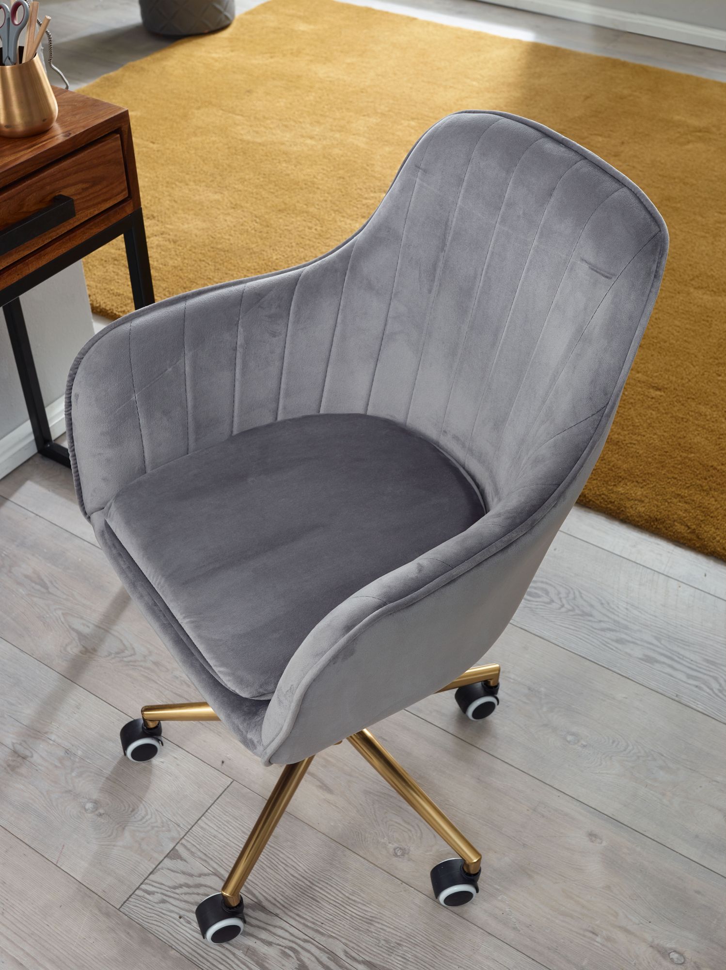 FineBuy Schreibtischstuhl Samt Drehstuhl mit Lehne 120 kg Schalenstuhl Stuhl – Ansicht 5