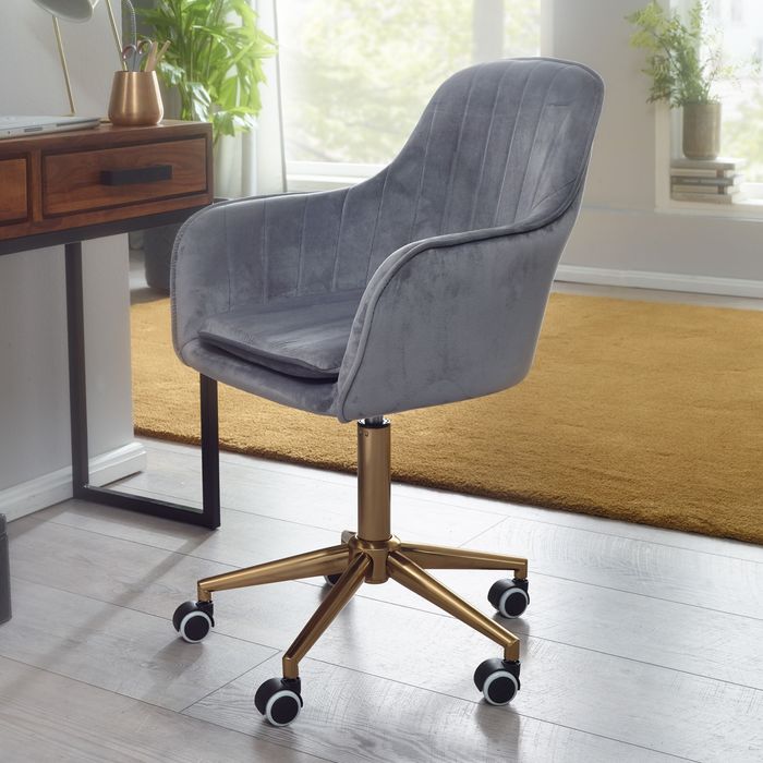 FineBuy Schreibtischstuhl Samt Drehstuhl mit Lehne 120 kg Schalenstuhl Stuhl