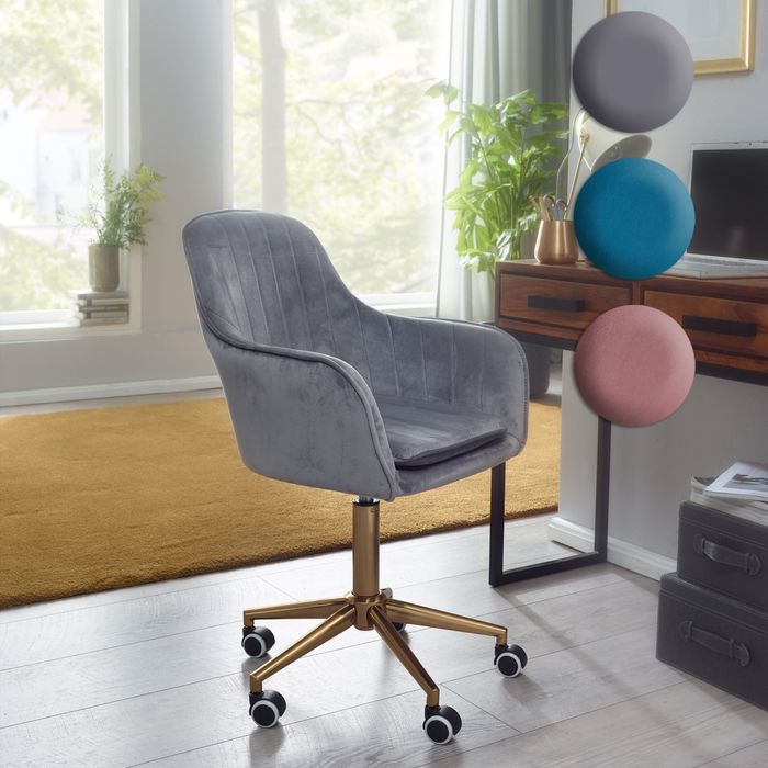 FineBuy Design Schreibtischstuhl mit Rollen - Samt Bezug gepolstert | Bürostuhl höhenverstellbar & drehbar | Sessel Drehstuhl
