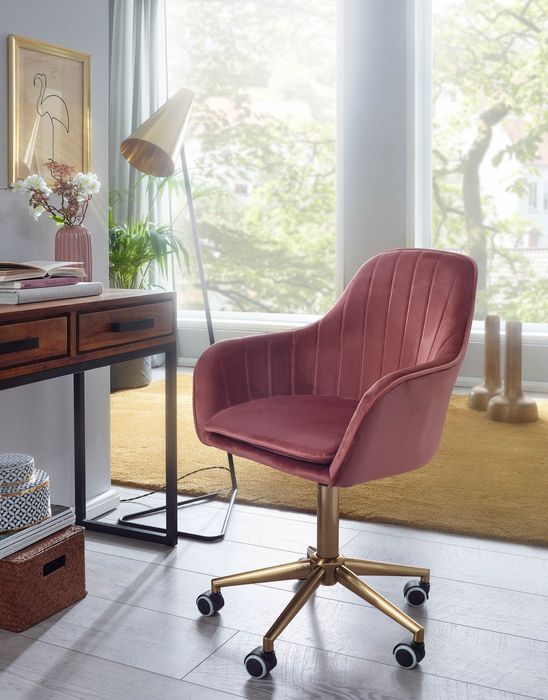 FineBuy Design Schreibtischstuhl mit Rollen - Samt Bezug gepolstert | Bürostuhl höhenverstellbar & drehbar | Sessel Drehstuhl