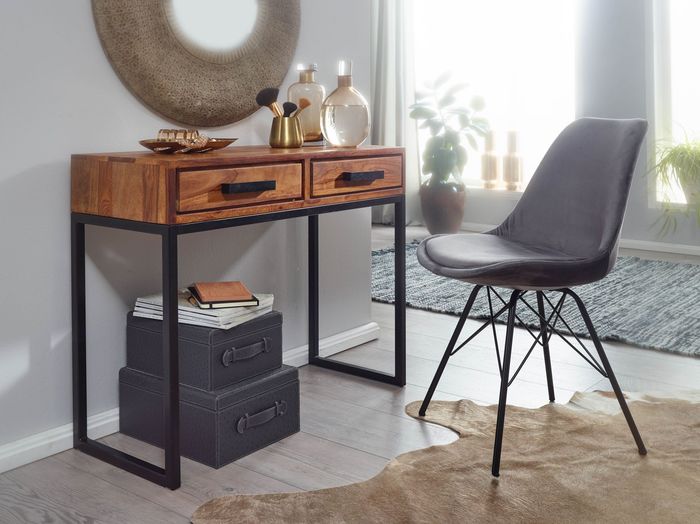 FineBuy Konsolentisch Sheesham Massivholz / Metall 90x76x36 cm Flurtisch, Anrichte Wohnzimmertisch Schmal, Design Schreibtisch Modern 4250950298958