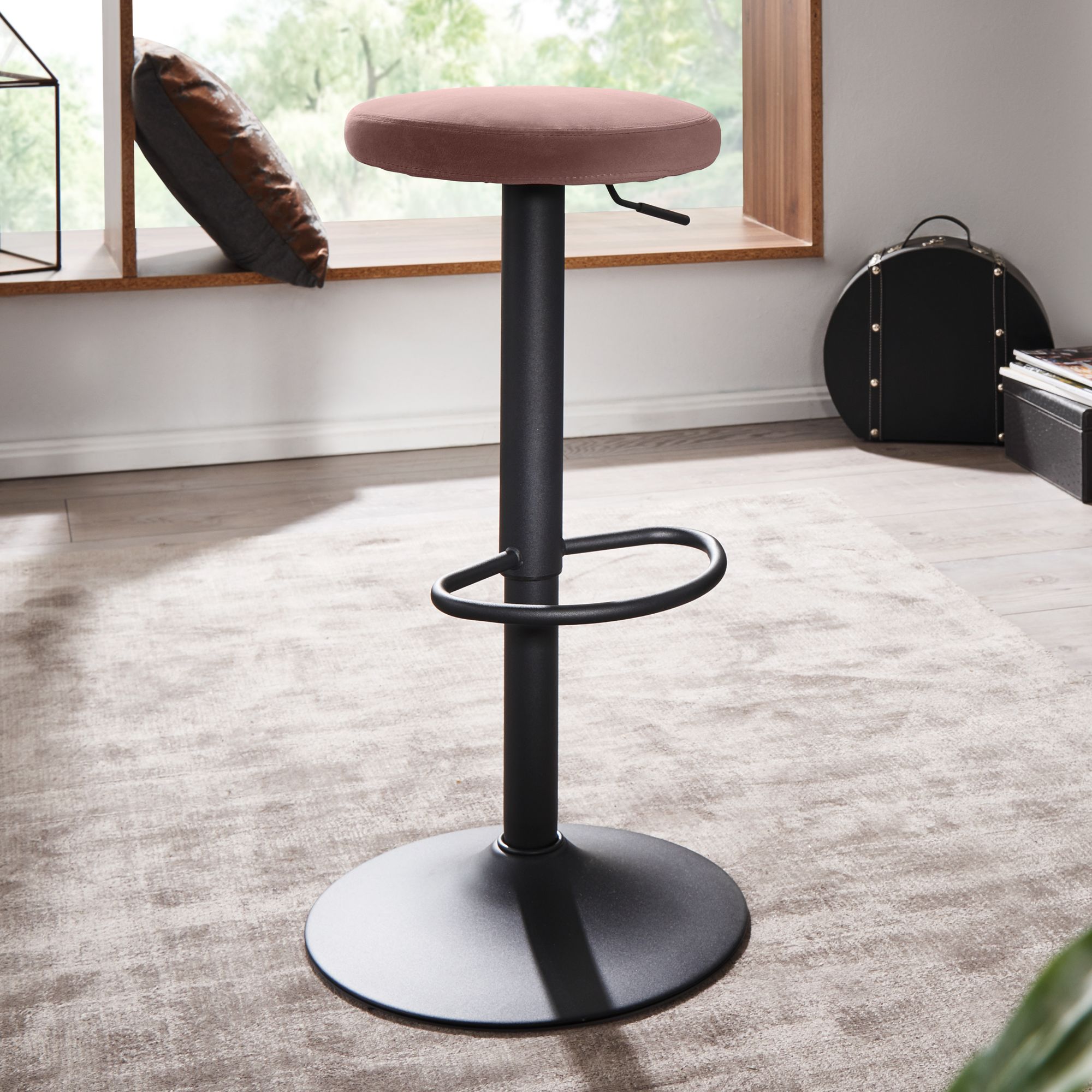 FineBuy Barhocker Samt Hocker Stoff / Metall Design Bistrohocker 100 kg Drehbar – Ansicht 1