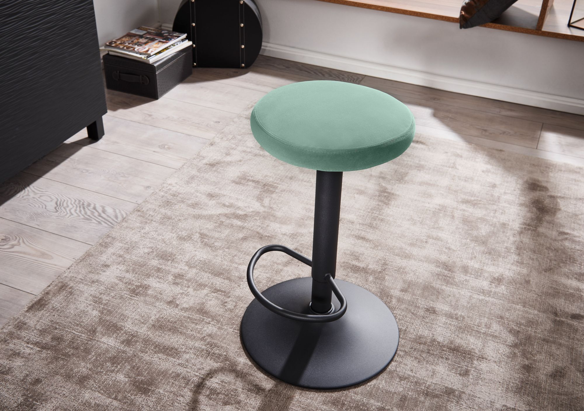 FineBuy Barhocker Samt Hocker Stoff / Metall Design Bistrohocker 100 kg Drehbar – Ansicht 5