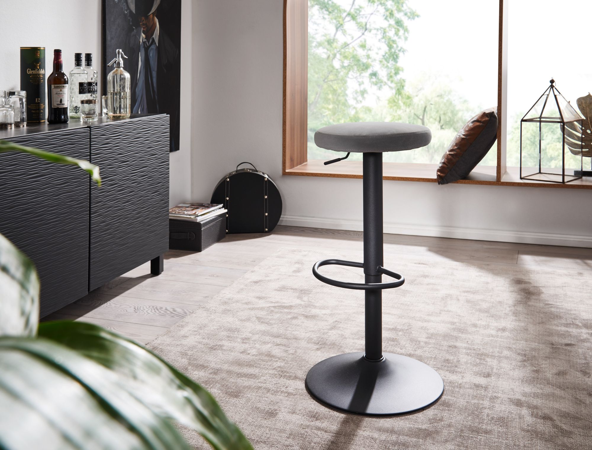 FineBuy Barhocker Samt Hocker Stoff / Metall Design Bistrohocker 100 kg Drehbar – Ansicht 2