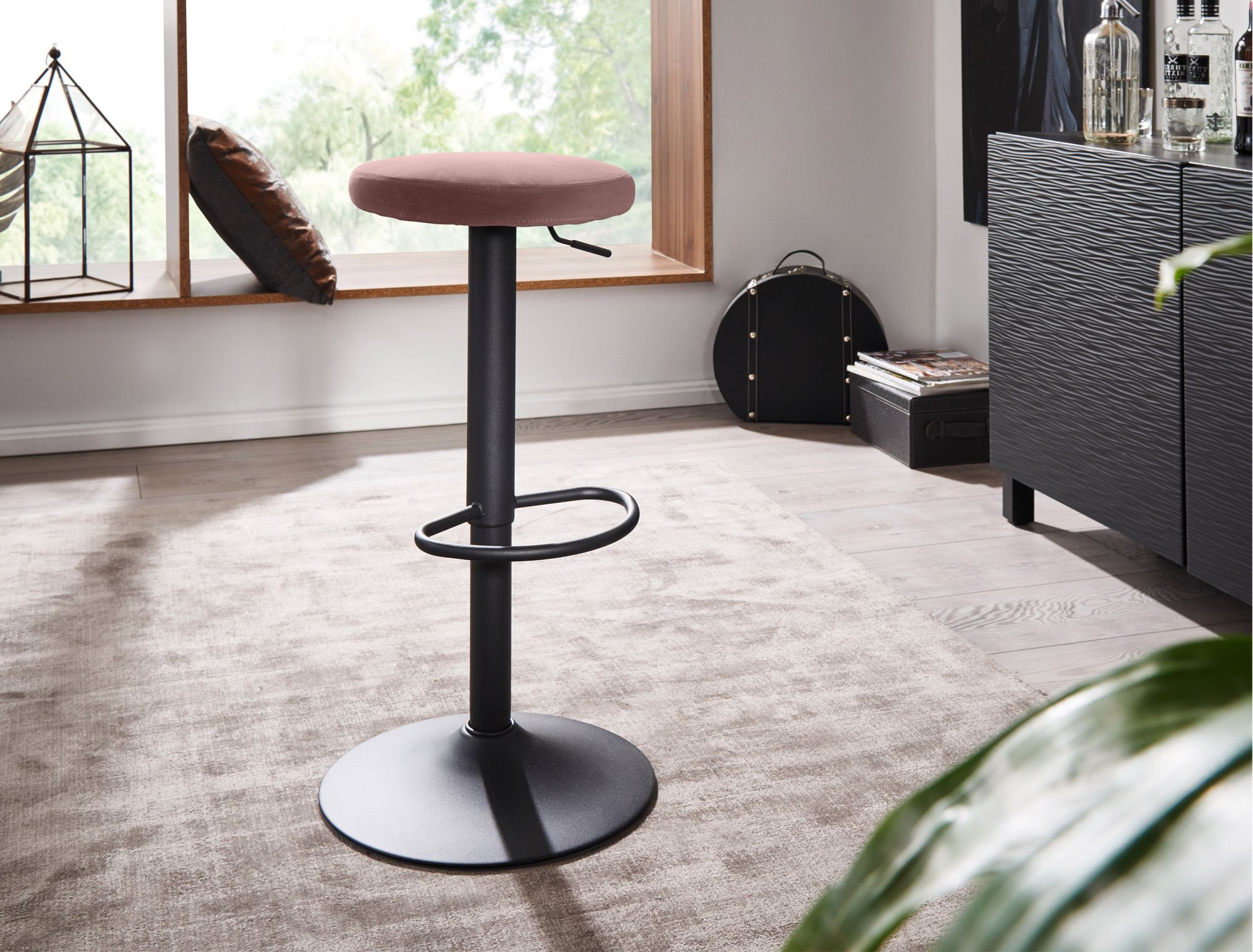 FineBuy Barhocker Samt Hocker Stoff / Metall Design Bistrohocker 100 kg Drehbar – Ansicht 2