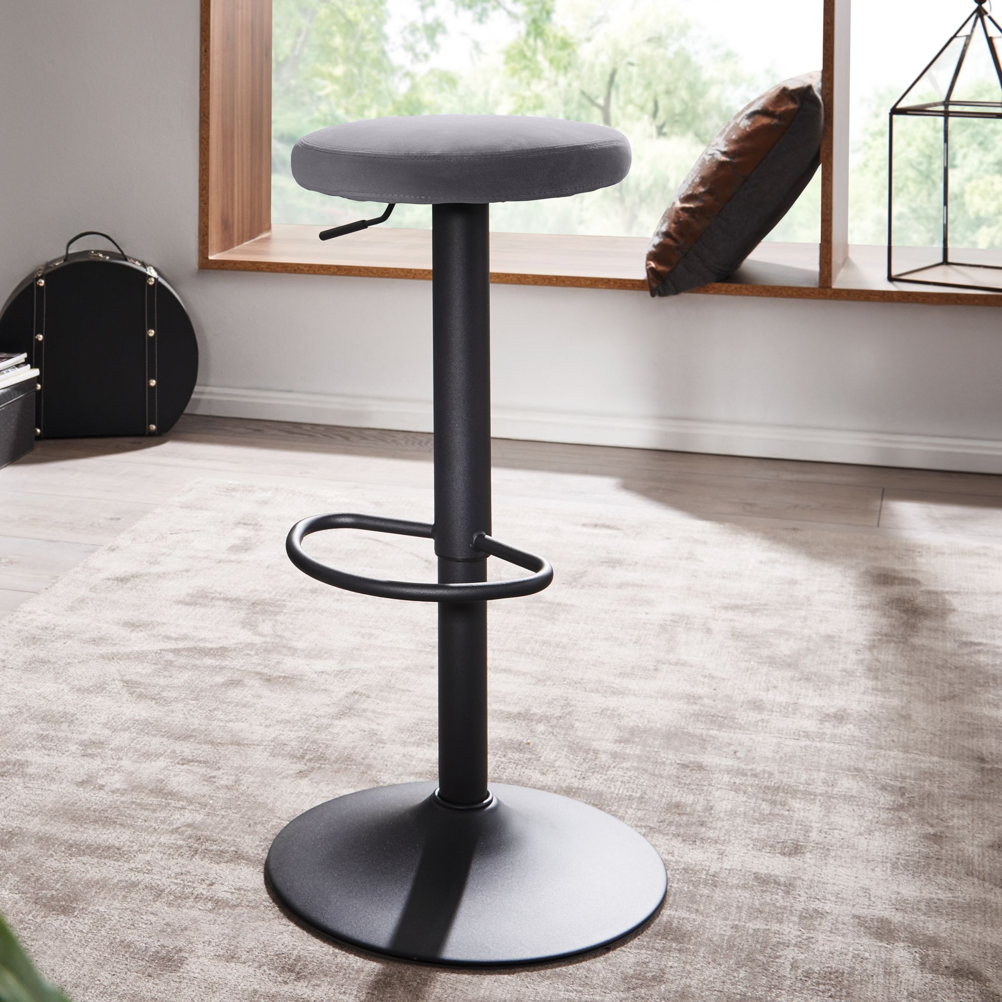 FineBuy Barhocker Samt Hocker Stoff / Metall Design Bistrohocker 100 kg Drehbar – Ansicht 1