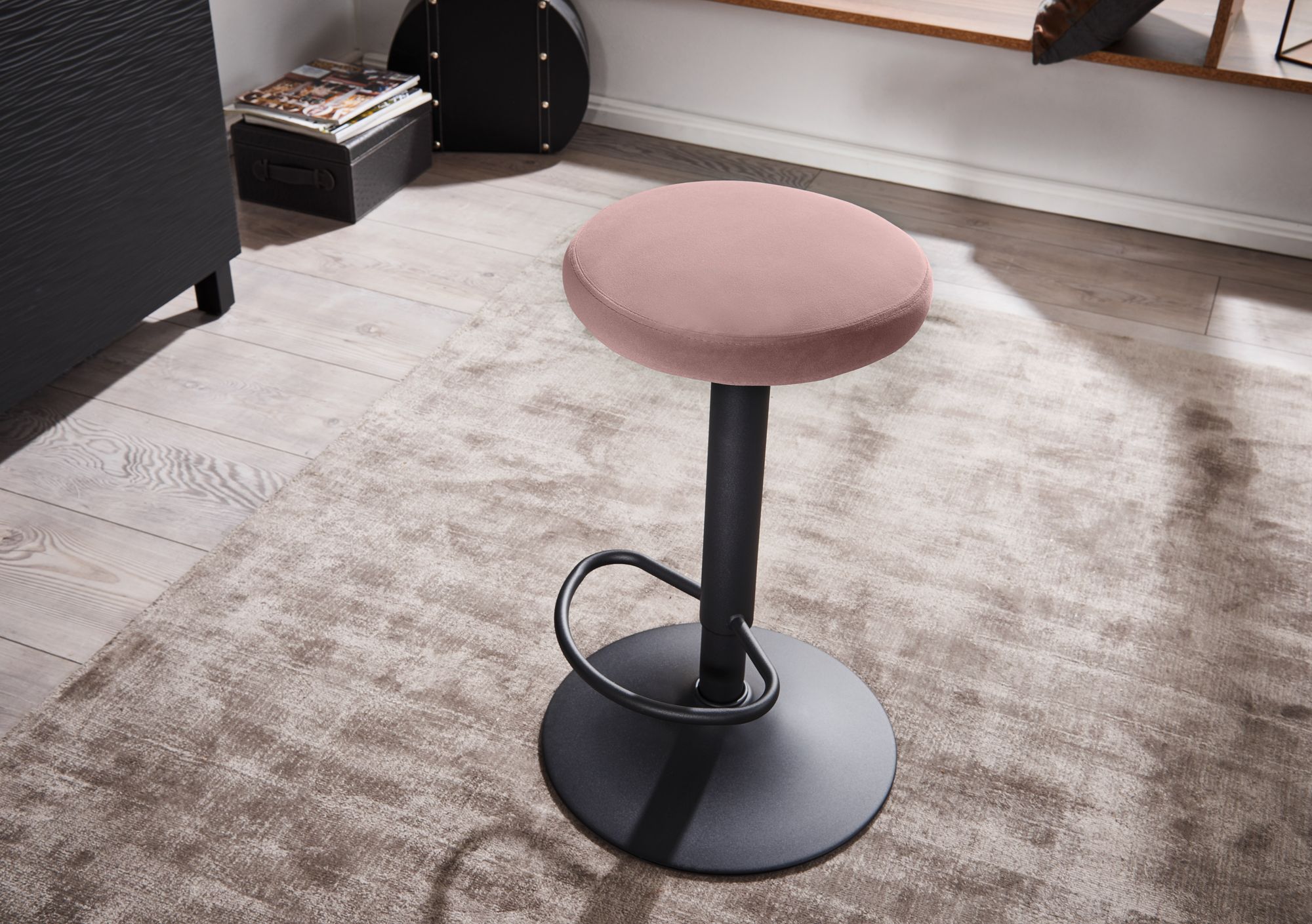 FineBuy Barhocker Samt Hocker Stoff / Metall Design Bistrohocker 100 kg Drehbar – Ansicht 5