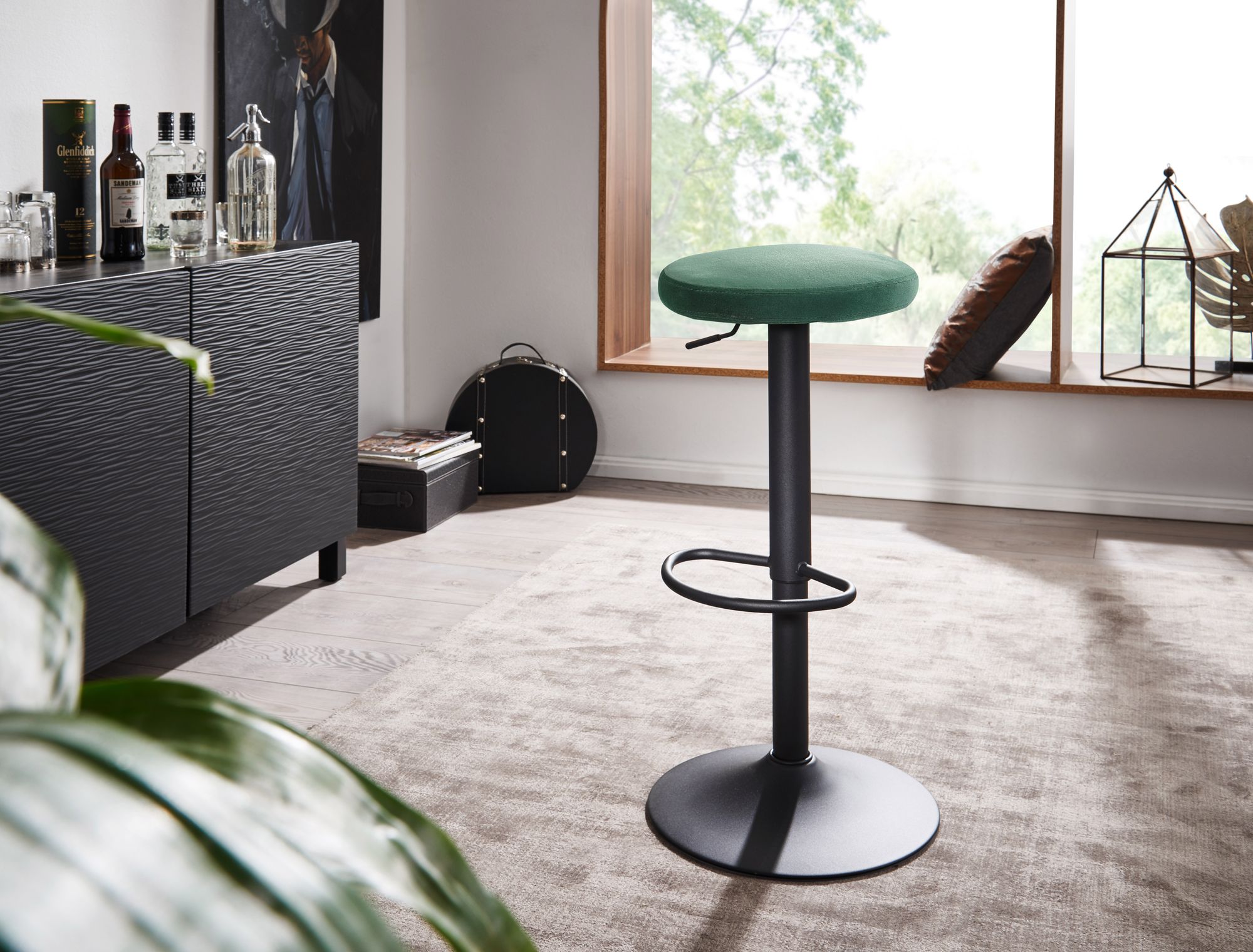 FineBuy Barhocker Samt Hocker Stoff / Metall Design Bistrohocker 100 kg Drehbar – Ansicht 2