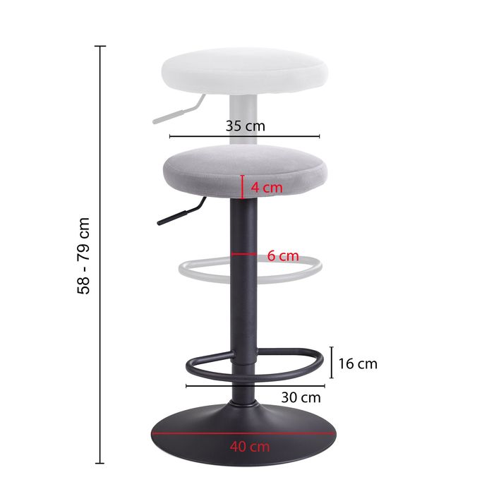 FineBuy Barhocker Samt Hocker Stoff / Metall Design Bistrohocker 100 kg Drehbar – Maßzeichnung