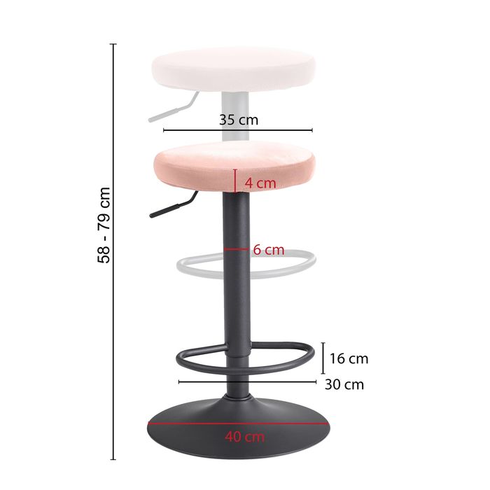 FineBuy Barhocker Samt Hocker Stoff / Metall Design Bistrohocker 100 kg Drehbar – Maßzeichnung