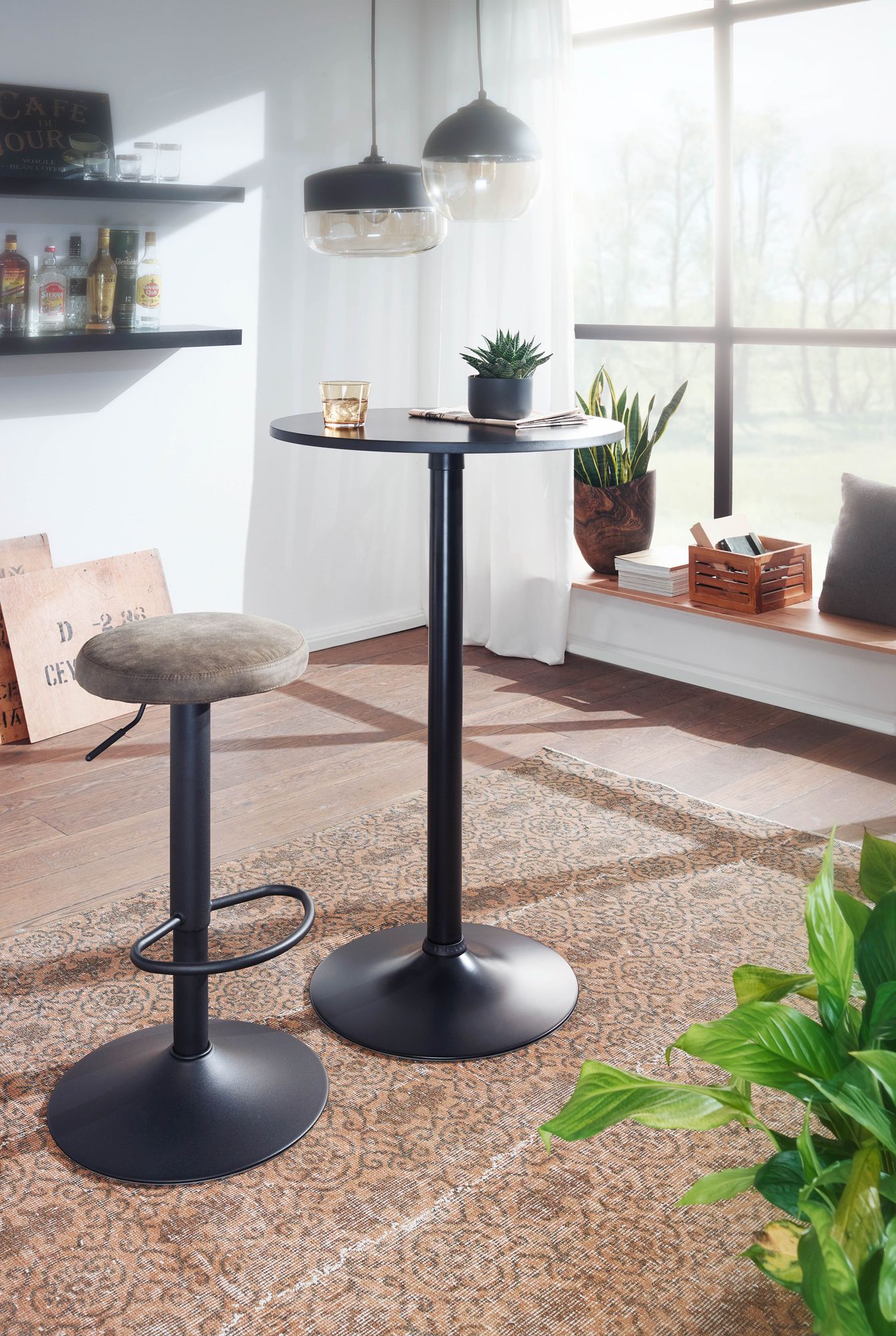 FineBuy Bartisch Schwarz Stehtisch Ø 60 cm Metall / Holz Bistrotisch Rund Tisch – Ansicht 2